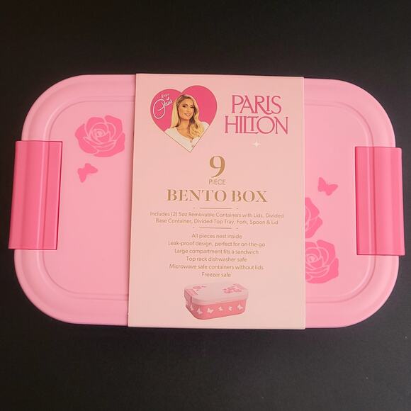 Paris Hilton Hot Pink Roses Flower Floral 9‎ Piece Bento Box Set Barbie Cute NWT - Picture 1 of 7
